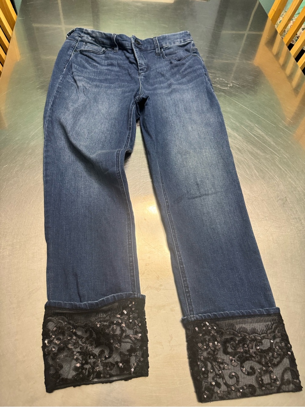 Chico’s  So Slimming jeans  with lace cuff trim